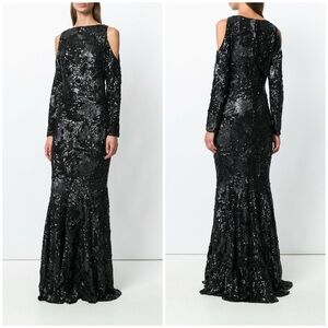 NWT Talbot Runhof Black Embroidered Beaded Evening Dress Gown Cold Shoulder 4